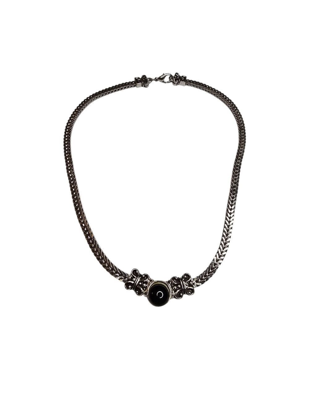 Silver Tone Black Stone Necklace